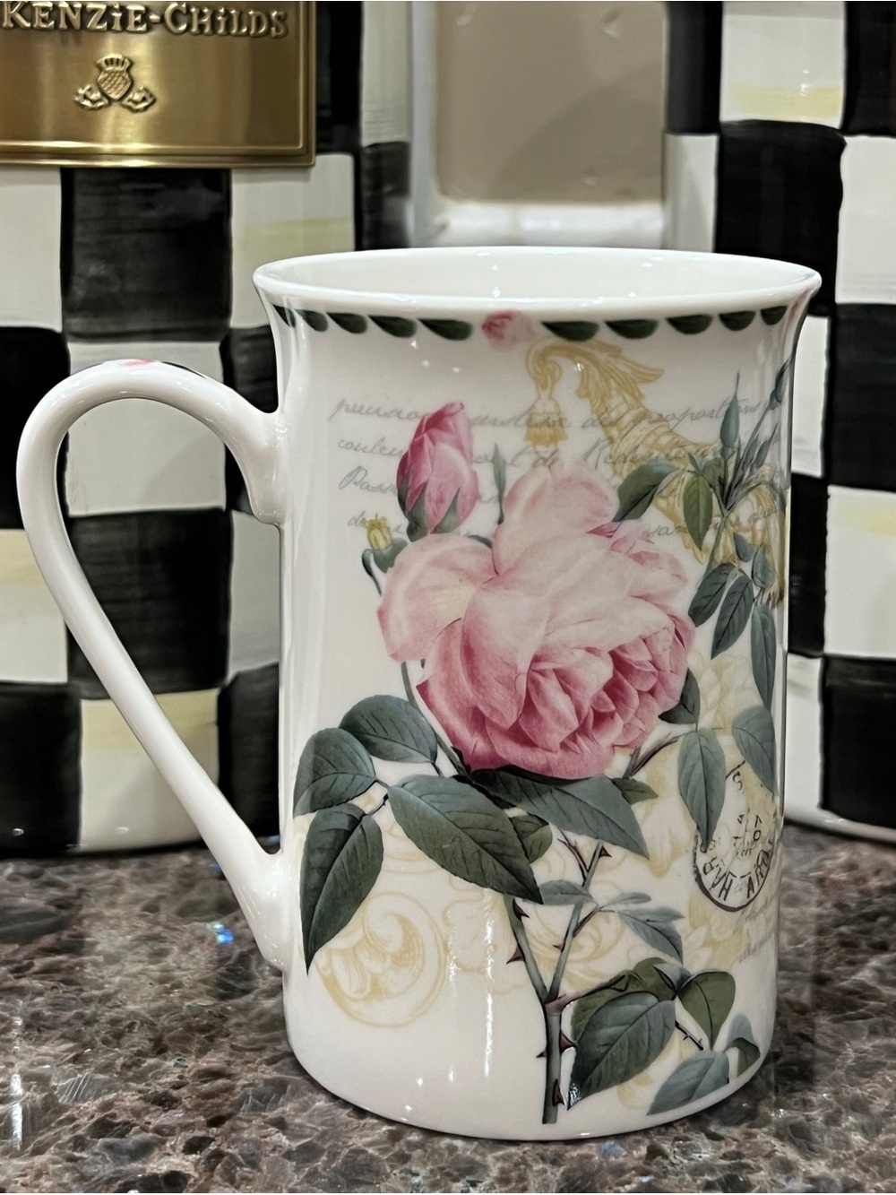 Kent Pottery Pink Rose Porcelain Mug with French Botanical Motif